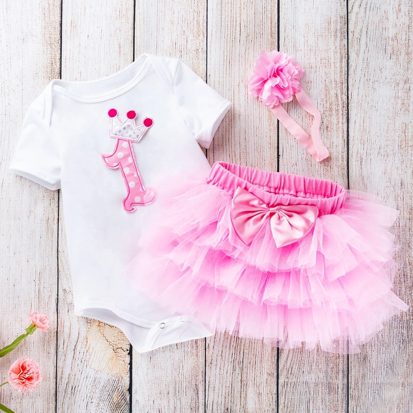 

Милая одежда для новорожденных девочек, хлопковое боди на первый день рождения, юбка-пачка, повязка на голову, наряды на день рождения для маленьких девочек, праздничная одежда