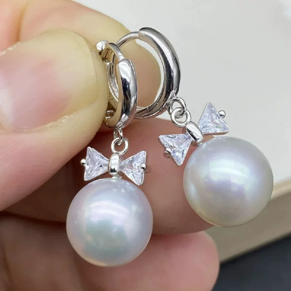 

New Pearl Earrings AAAA 9-10mm 10-11mm Natural South Sea Round Pearl Earrings 925S