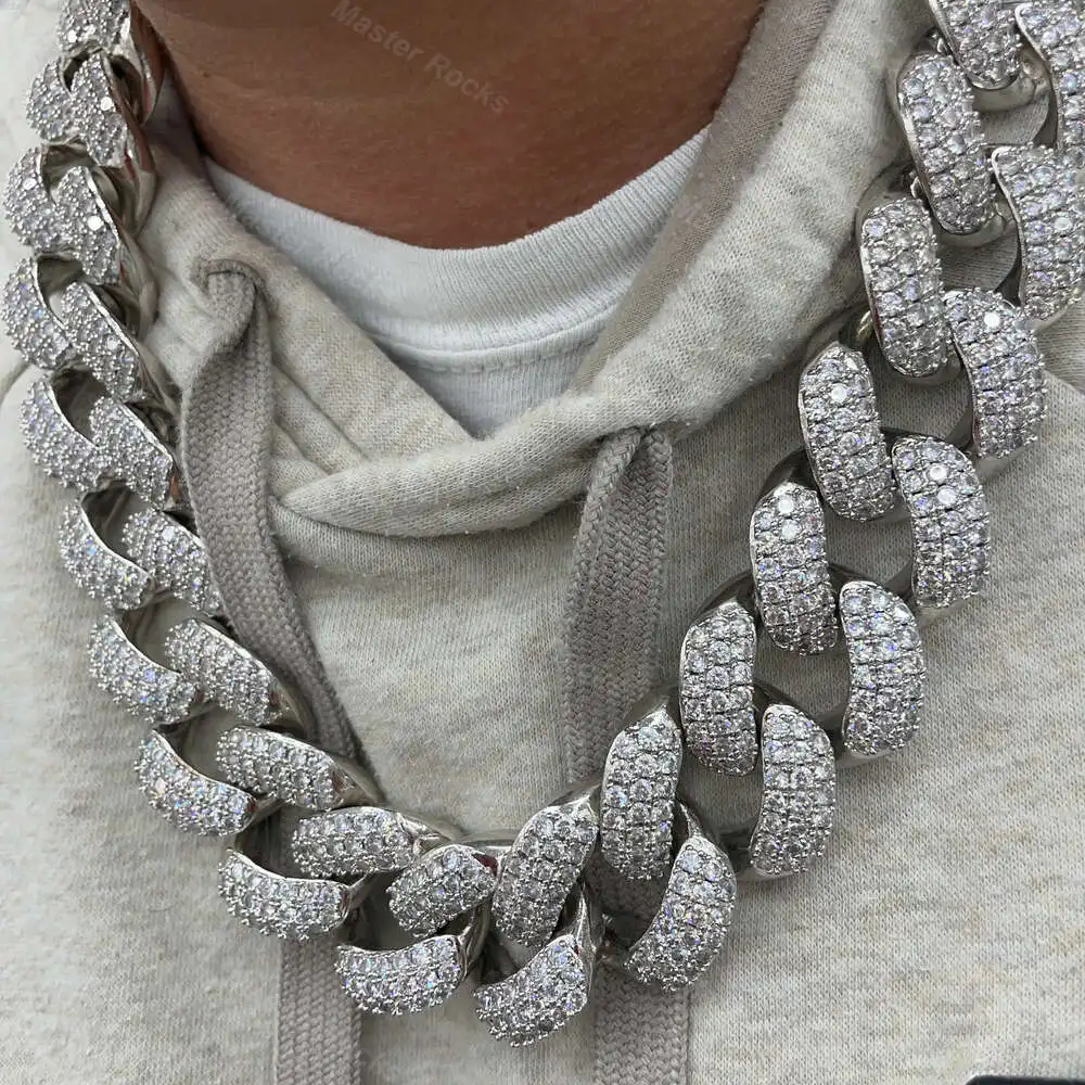 Hiphop Moissanite Cuban Chain 925 Sterling Silver Pass Diamond Tester Vvs Iced Out 25mm Moissanite Cuban Link Chain