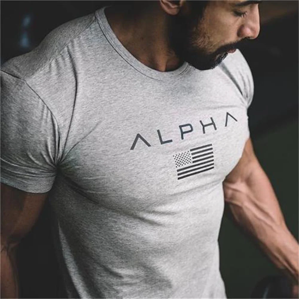 Sports T Shirt ALPHA Fitness T Shirts Casual Gym Running Quick Dry Training Tops Adult Kids Clothing 100%Cotton Sweatshirt Tees