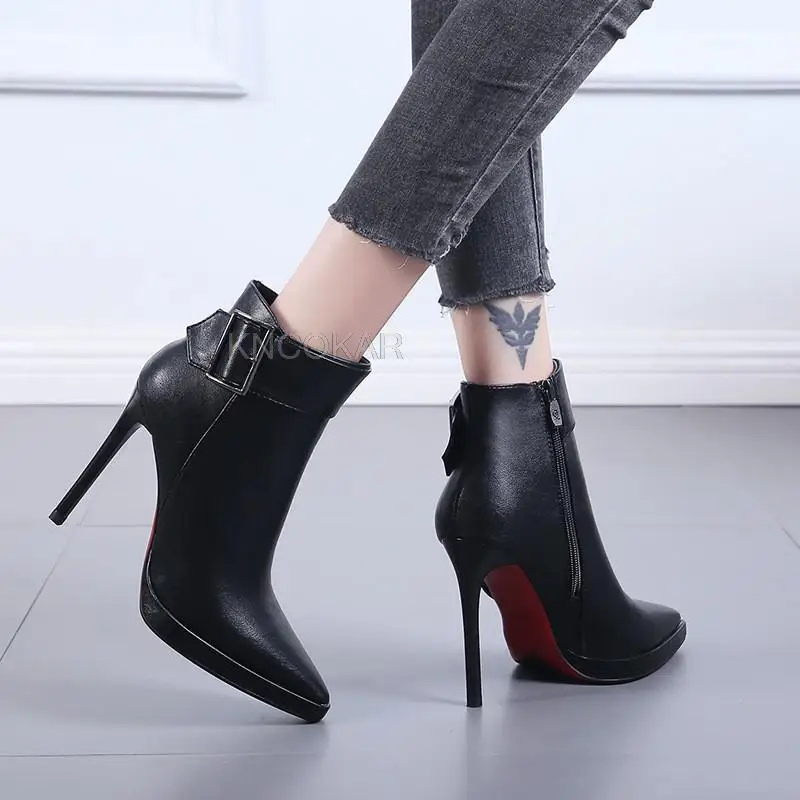 New Winter Pointed High Heel And Ankle Boot Heel With Velvet Boots Hot Style In Europe And The Single Boots Boots