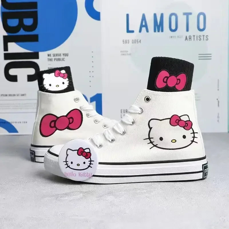 

Spring Summer New Hello Kitty Shoes for Women Japanese Kawaii Girl Student Harajuku White Canvas Shoes Soft Girl Y2k Sneakers