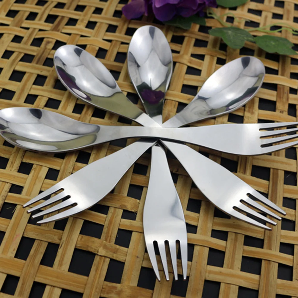 

2pcs Stainless Steel Spoon Fork Lightweight Durable Portable Cutlery Double-Ended Spork For Camping Hiking Picnic Outdoor