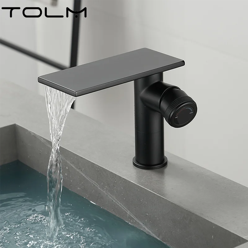 

TOLM Waterfall Wash Basin Stainless Steel High And Low Faucet Black Hot And Cold Toilet Wash Basin Bathroom Home