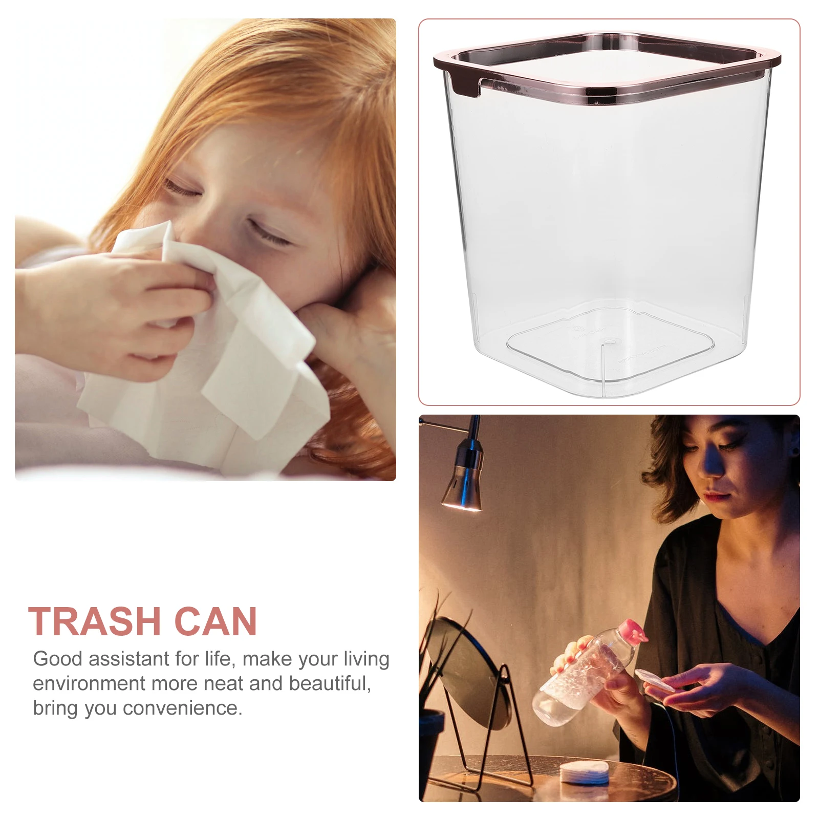 

Creative Trash Can Clear Garbage Bin for Bathroom Bedroom PET Material Long Life Housewarming Gift Trash Can for Desk