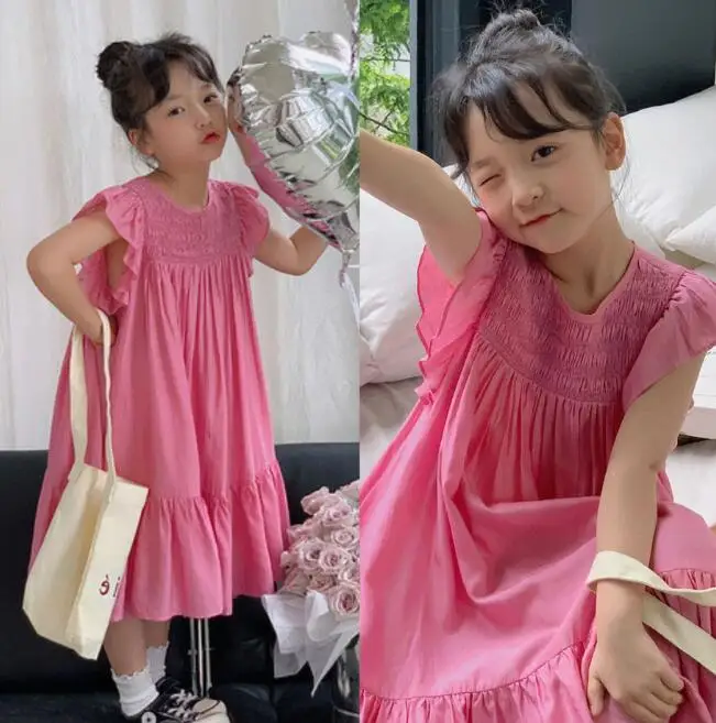 

New Girls Dress Clothes Short Sleeve Cute Kids Beautiful Pink Lovely Dress