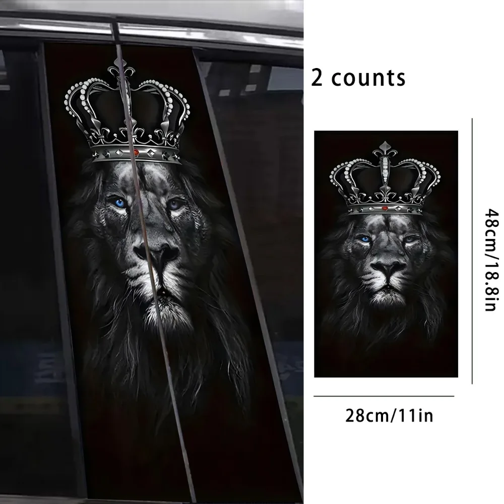 Two-Piece Majestic Lion Vinyl Car Sticker - Creative B-Pillar Protection Sticker, Durable and Eye-Catching, for Glass Surfaces