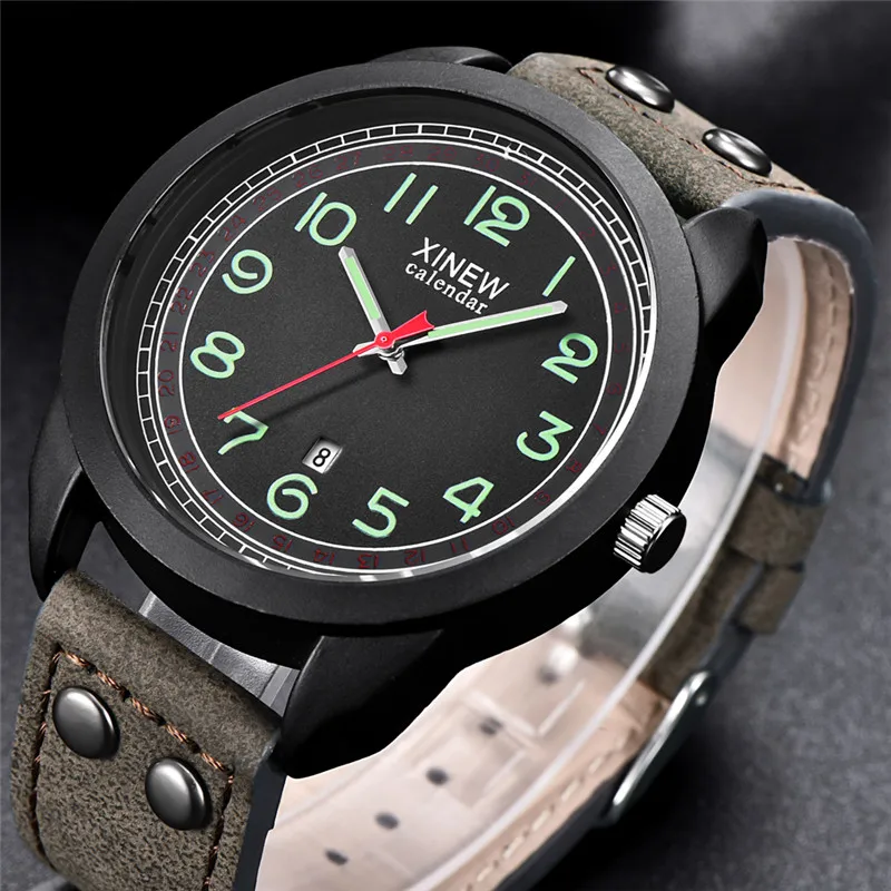 Relogio Masculino XINEW Brand Boys Watches Men Students Fashion Leather Band Sports Gifts Watch Black Montre Homme Reloj Hombre