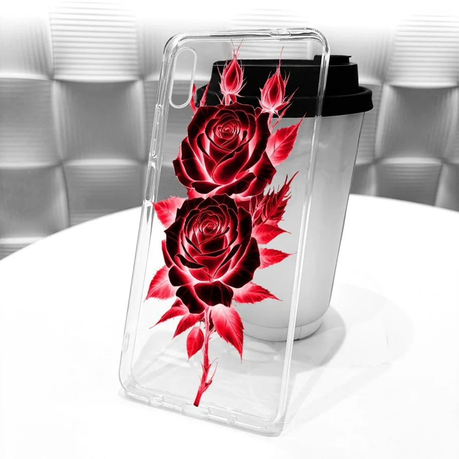 حافظة لهاتف هواوي Y6 Pro Y6s 2019 MRD-LX2 MRD-LX1 MRD-LX3 غطاء شفاف على شكل زهرة عصرية من السيليكون الناعم Fundas لهاتف هواوي Y6 2019 Shell