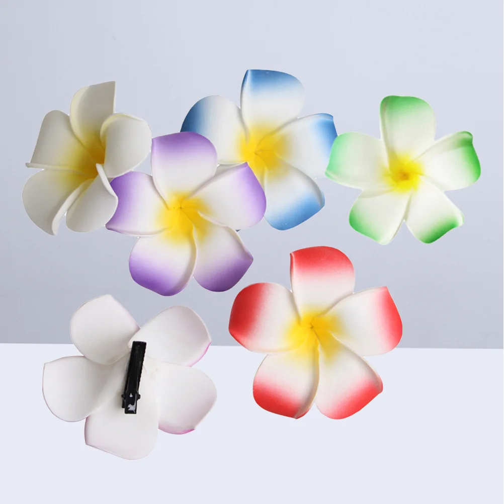 

12 Pcs Foam Flower Hair Clips Hawaiian Decorations Make up Mixed Color Flowers for