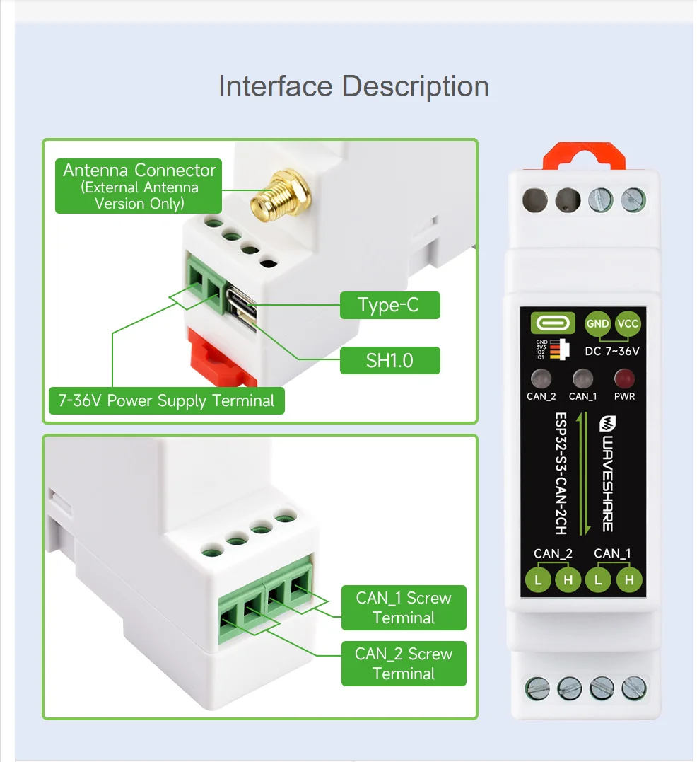Industrial ESP32-S3 Control Board 2-Ch CAN Communication Wi-Fi Bluetooth Built-in Power Isolation for IoT Applications