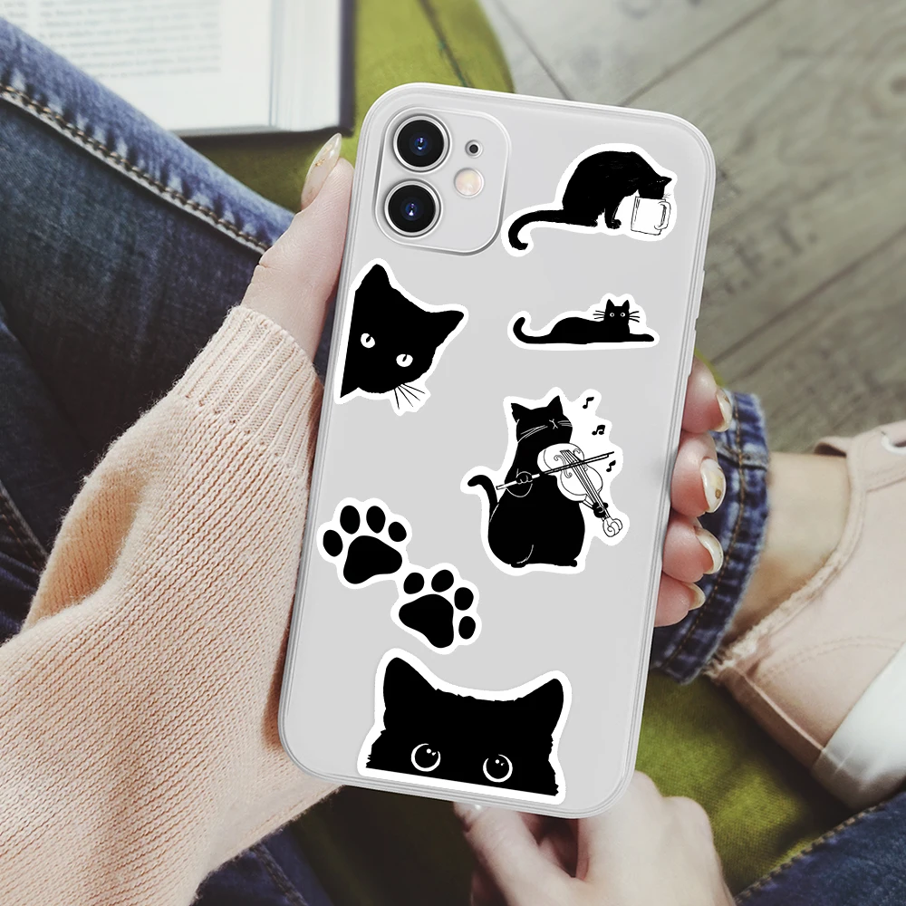 Kawaii Cute Black Cat Theme Stickers Decoration Self-adhesive Scrapbooking Stickers Waterproof PVC Notebook Laptop Phone Luggage