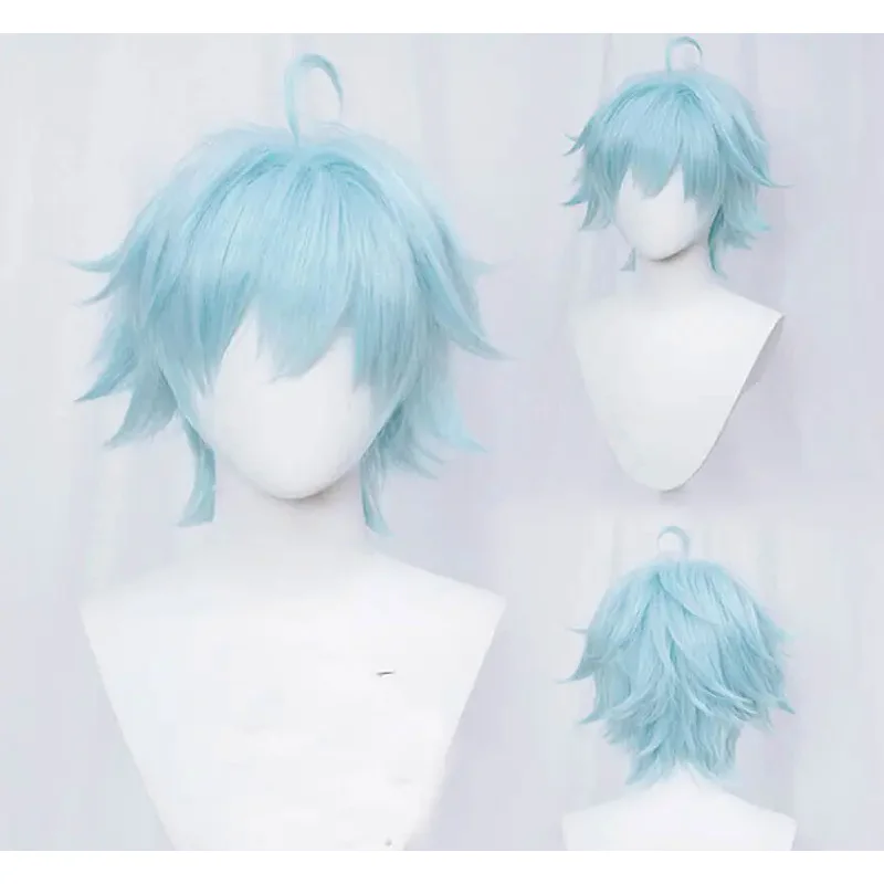 Genshin Impact Chongyun Cosplay Wig 30cm Ice Blue Heat Resistant Synthetic Hair Anime Cosplay Wigs Wig Cap