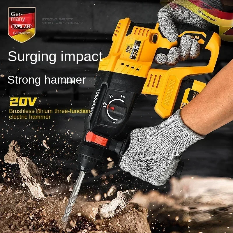 IVSLAN Hamerboor Snoerloos Oplaadbaar Borstelloos 20V Lithium Elektrisch Impact 0-1400rpm 24mm