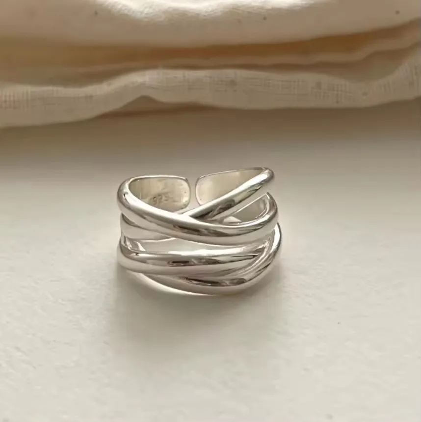Women's 925 Sterling Silver Double Layer Geometry Ring