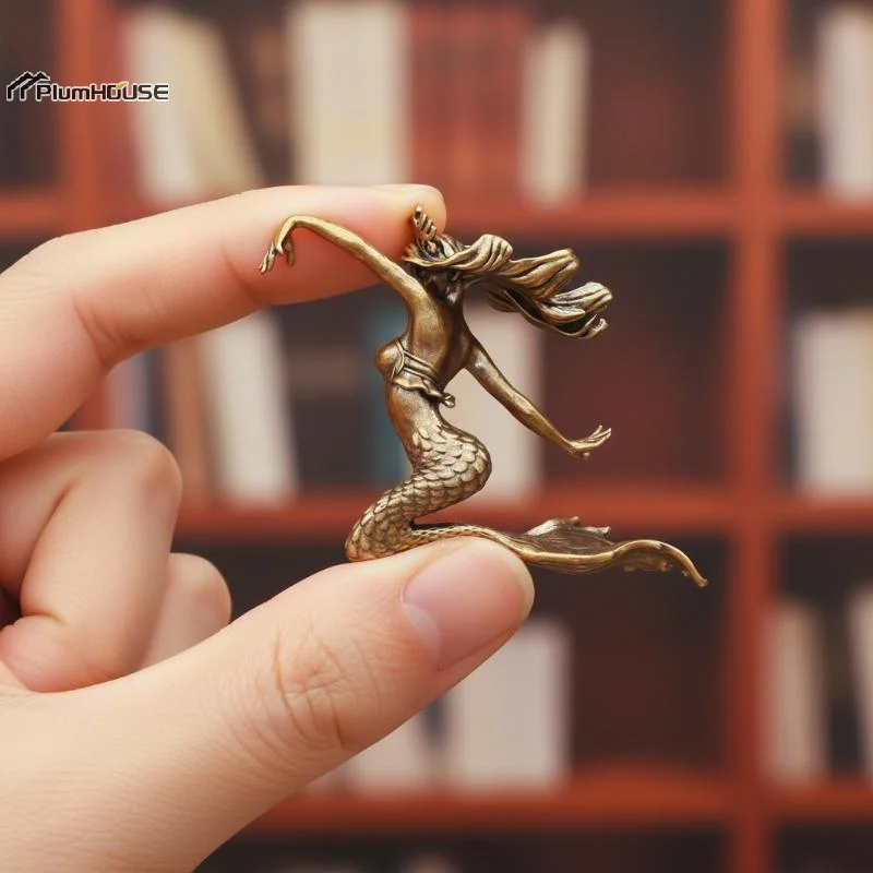 Brass Mermaid Small Statue Retro Beauty Characters Miniatures Figurines Desktop Decor Crafts Home Decor