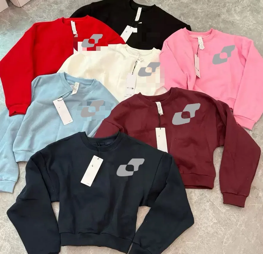 

Autumn Winter Fce Lined ort Crop Top Sweatirt Spor Sle Overhead Casual Wear Women's Cotton Long Sve round Ne ...