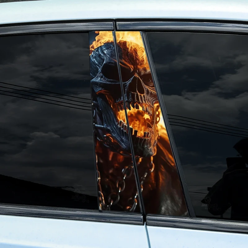 

1/2pcs Fire Skull Rider Car Stickers for Car B-pillar Durable Decals Waterproof Auto Center Pillar Sticker Cover Scratches Decor