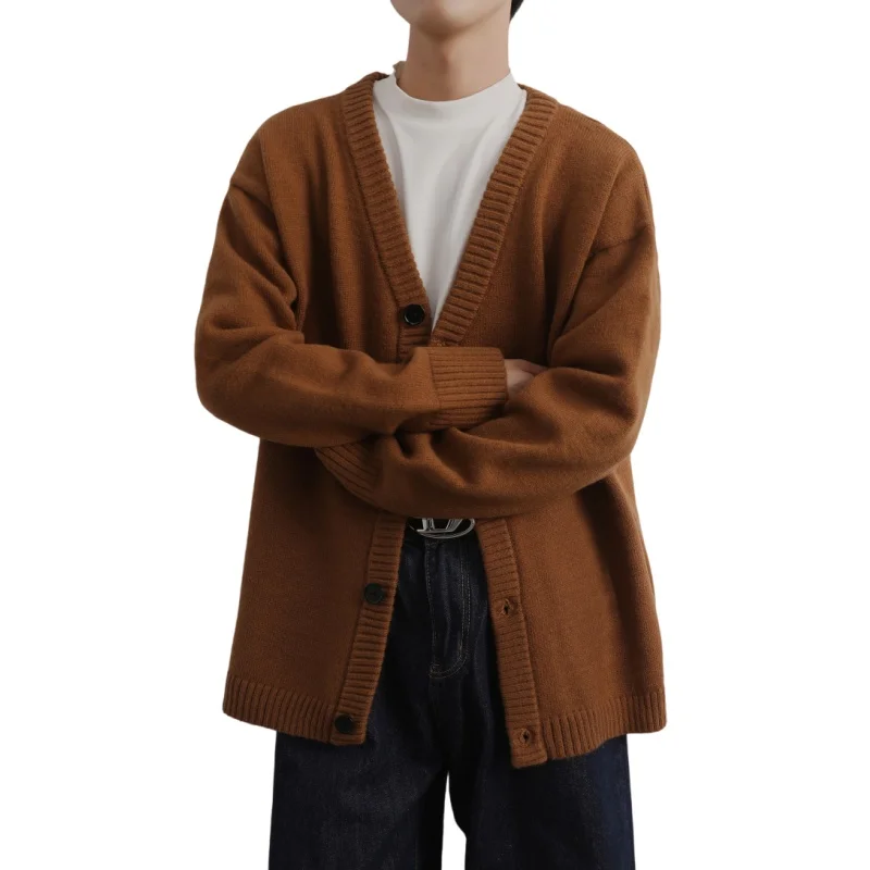 

Новый мужской модный зимний свободный и удобный вязаный кардиган с v-образным вырезом, модный повседневный универсальный кардиган в стиле ретро