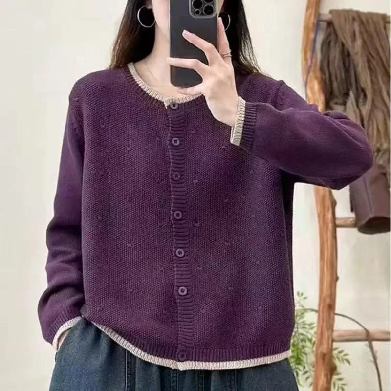 

Женская одежда, винтажные универсальные шикарные лоскутные свитера, осень-зима, новый повседневный свободный вязаный кардиган с длинными рукавами, женский топ Y2k