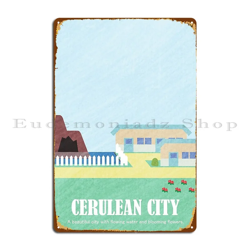 Kanto Towns Cerulean City Metal Sign Kitchen Vintage Club Party Wall Decor Character Tin Sign Poster