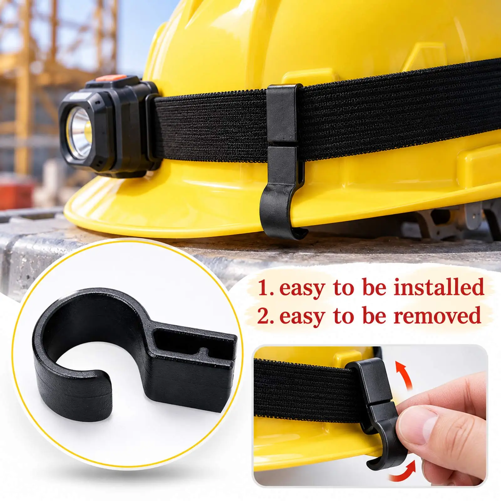 20Pack Plastic Helmet Clips Attachment Head Light Clamps Black Set Headlamp Hard Hat Safety Cap Hook Outdoor Tools Wholesale