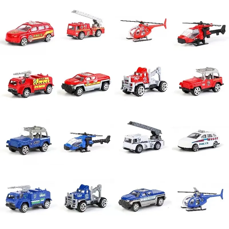 1/64 Diecast Metal Car Model Toys Engineering Vehicle Fire Police Scooter Children's Mini Alloy Set Gift Wholesale