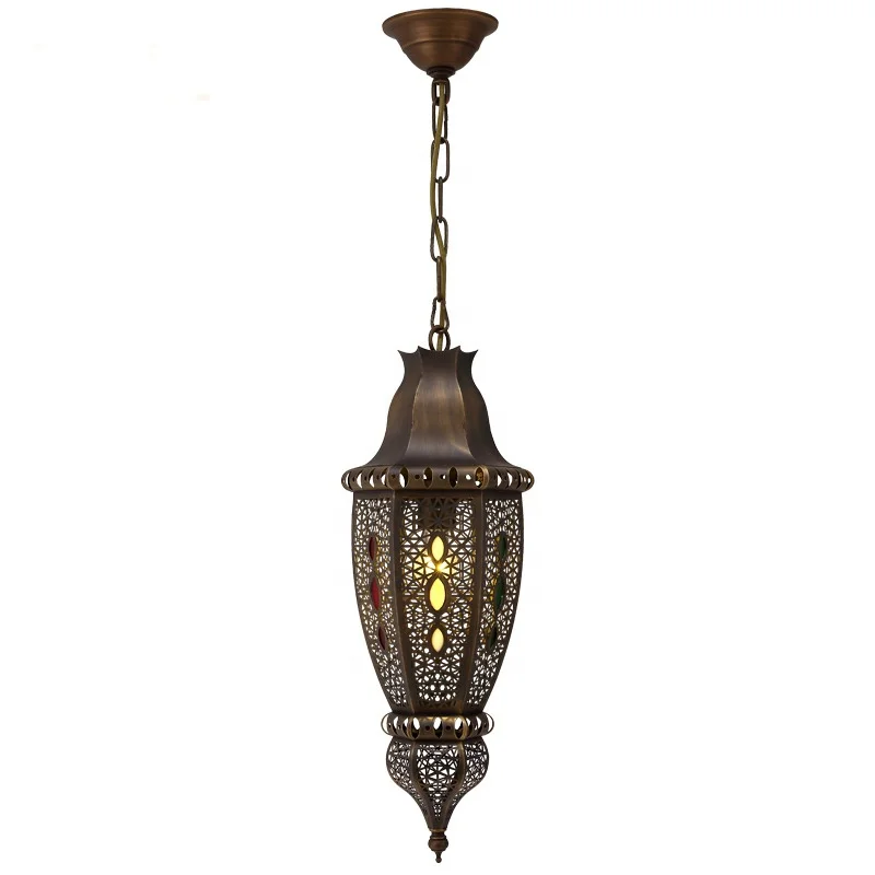 

LED Copper Chandelier Interior Lighting Decoration Hollow Copper Lantern Arab Muslim Retro Style Copper Chandelier