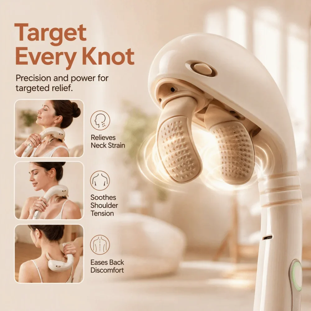 Adjustable Wireless Handheld Massager, Bionic Kneading for Neck, Shoulder & Trapezius, Muscle Relax Device for Home & Travel Use