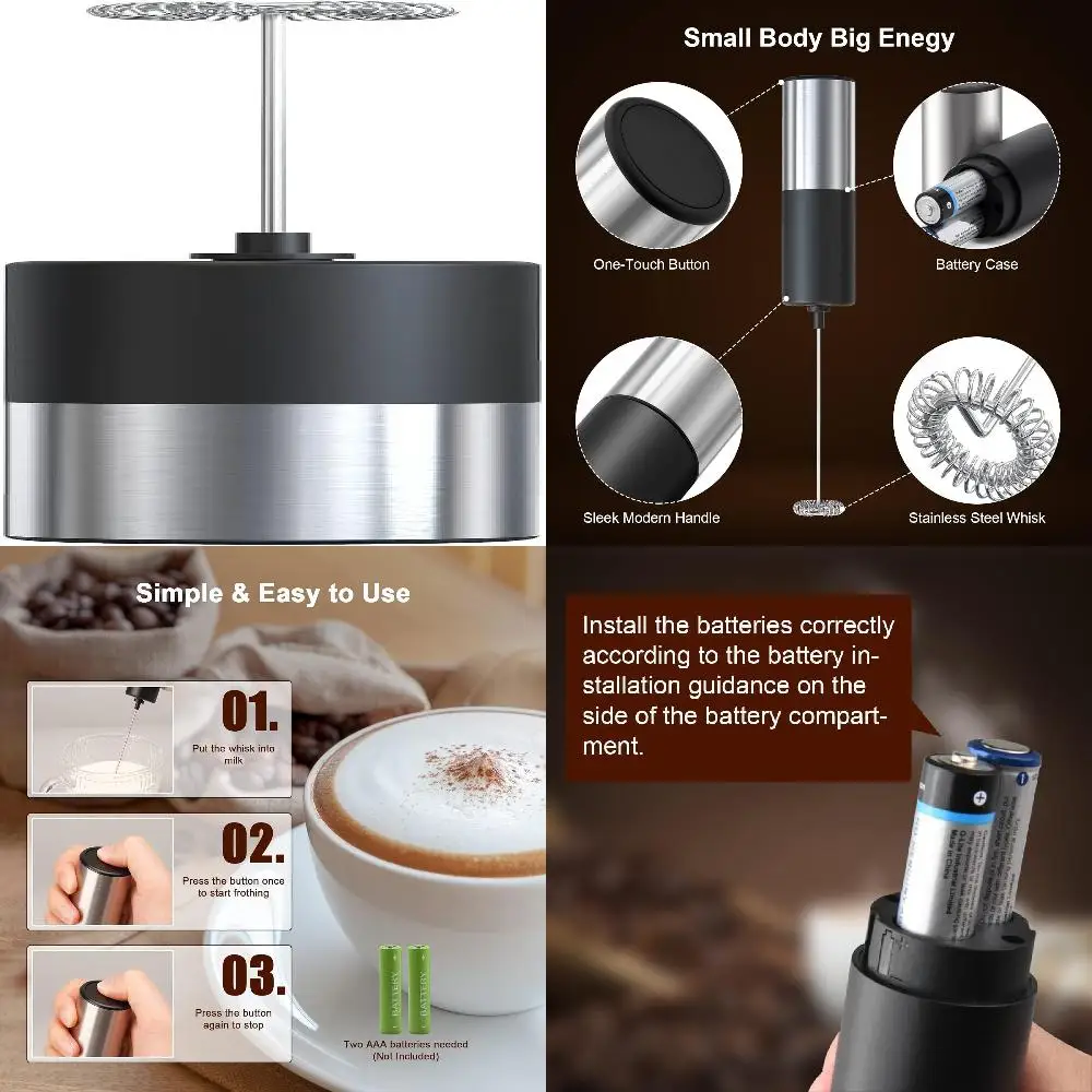 Вспениватель молока для кофе, вспениватель молока, пенообразователь на батарейках, миксер для напитков, мини-пенообразователь из нержавеющей стали для латте, укупорка
