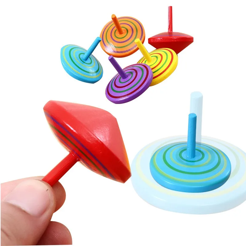 6PCS Kids Colorful Spinning Tops Handmade Painted Wooden Toy Funny Gyro Desktop Beyblade Burst Toy Kindergarten Gift Spiner Toys