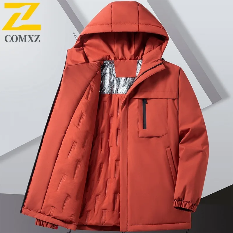 

COMXZ Windproof Thermal Cotton Coat Men Thickened Graphene Jacket Hooded Outdoor Windbreaker Padded lightweight windbreaker 2025