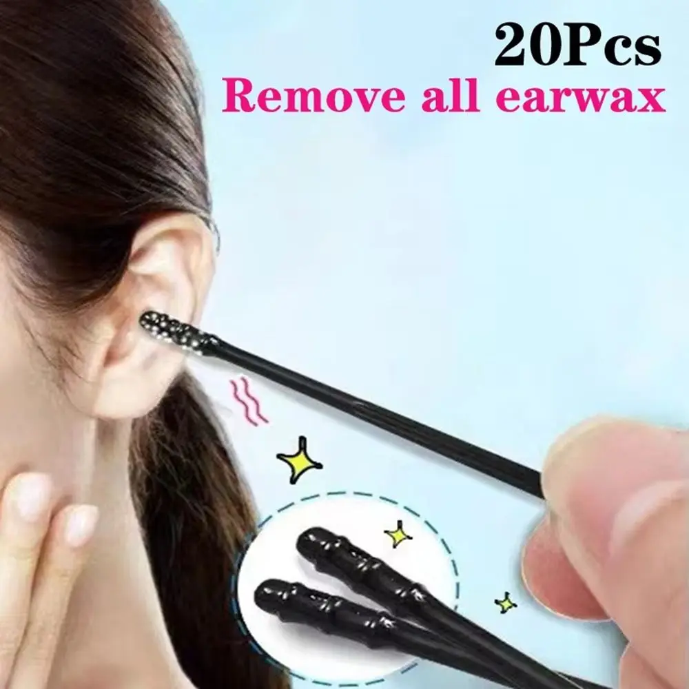 20/40/60/100Pcs Disposable Ear Cleaner Sticks 360-degree Rotation Self-adhesive Ear Picking Spoon Soft Sticky Ear Stick