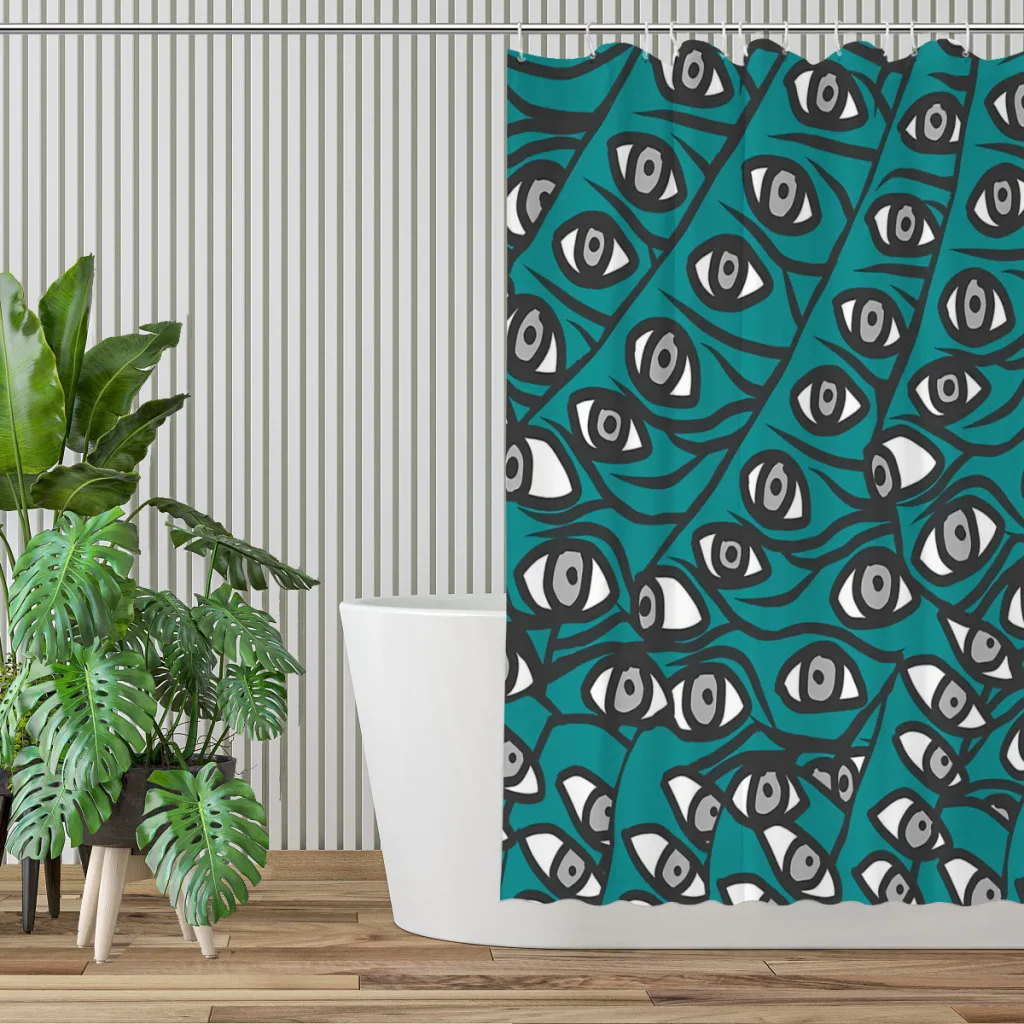 Freddie Eyeballs Teal Green Bathroom Shower Curtains Alien ET Space Waterproof Partition Curtain Funny Home Decor Accessories