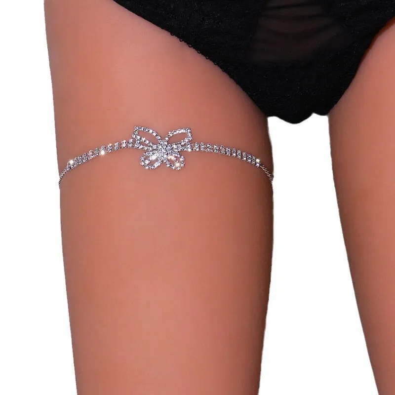 سلسلة ساق على شكل فراشة مثيرة للنساء مع ترصيع ماسي، مجوهرات عصرية على شكل سلسلة من حجر الراين للحفلات والنوادي الليلية والمواعدة