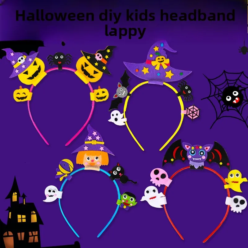 Kit de bricolaje para diadema de fieltro con motivos de Halloween, divertida diadema con forma de calabaza y brujita, accesorio para el cabello hecho a mano, ideal para disfraces, fiestas y decoración.