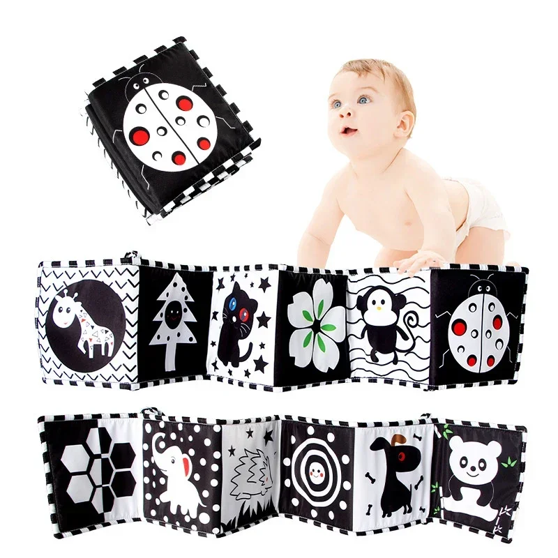 High Contrast Black and White Baby Soft Cloth Book Montessori Sensory Toys Early Education Animal Fabric Books Newborn Crib Toy