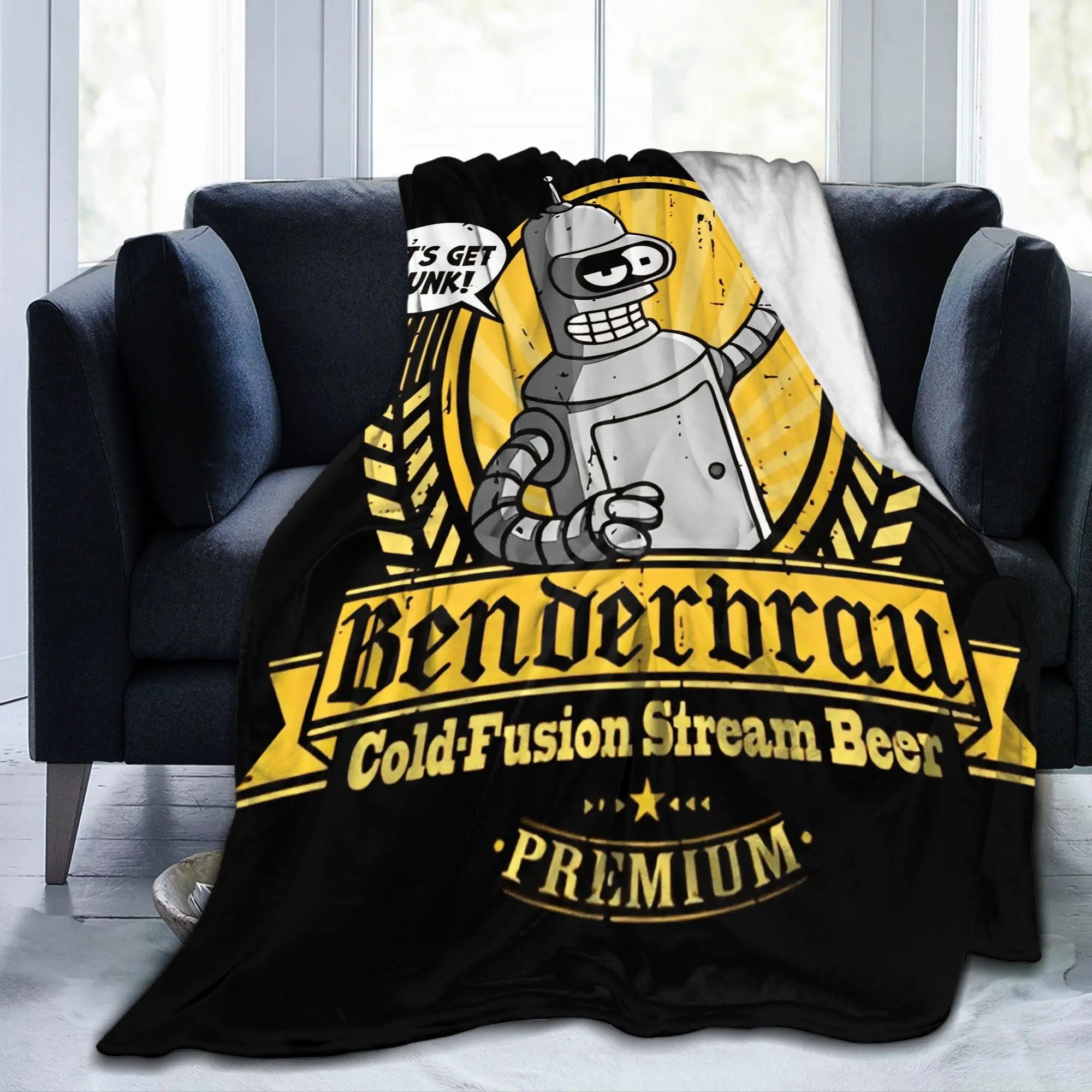 Bendered Benderbrau Drunk Knitted Blanket Cold-Fusion Steam Beer Wool Throw Blankets Printed Lightweight Bedspread Breathable