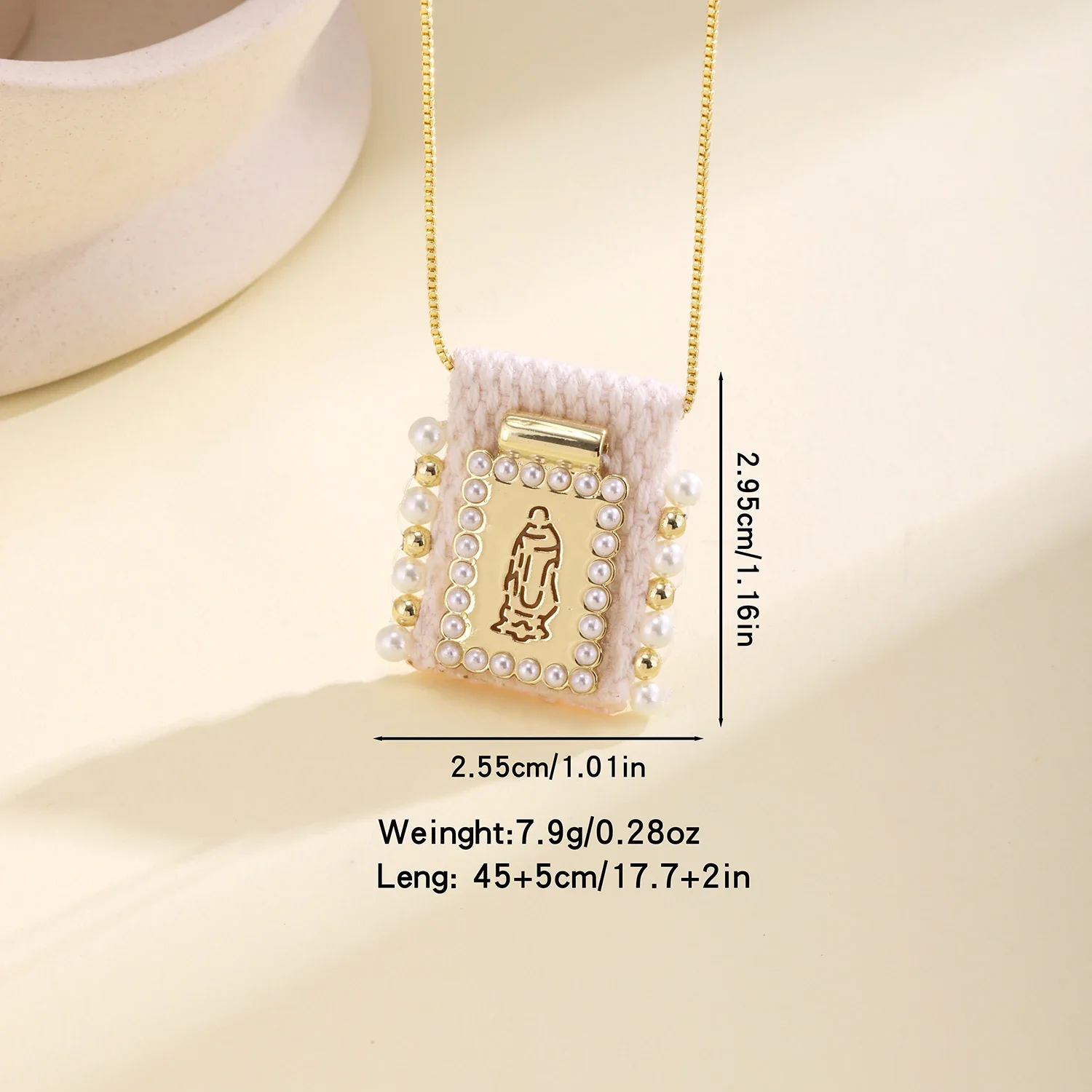 Nidin High Quality Scapular Virgin Mary Cross Sacred Heart Pearl Beige Fabric Pendant Necklace Religious Jewelry Gift For Women