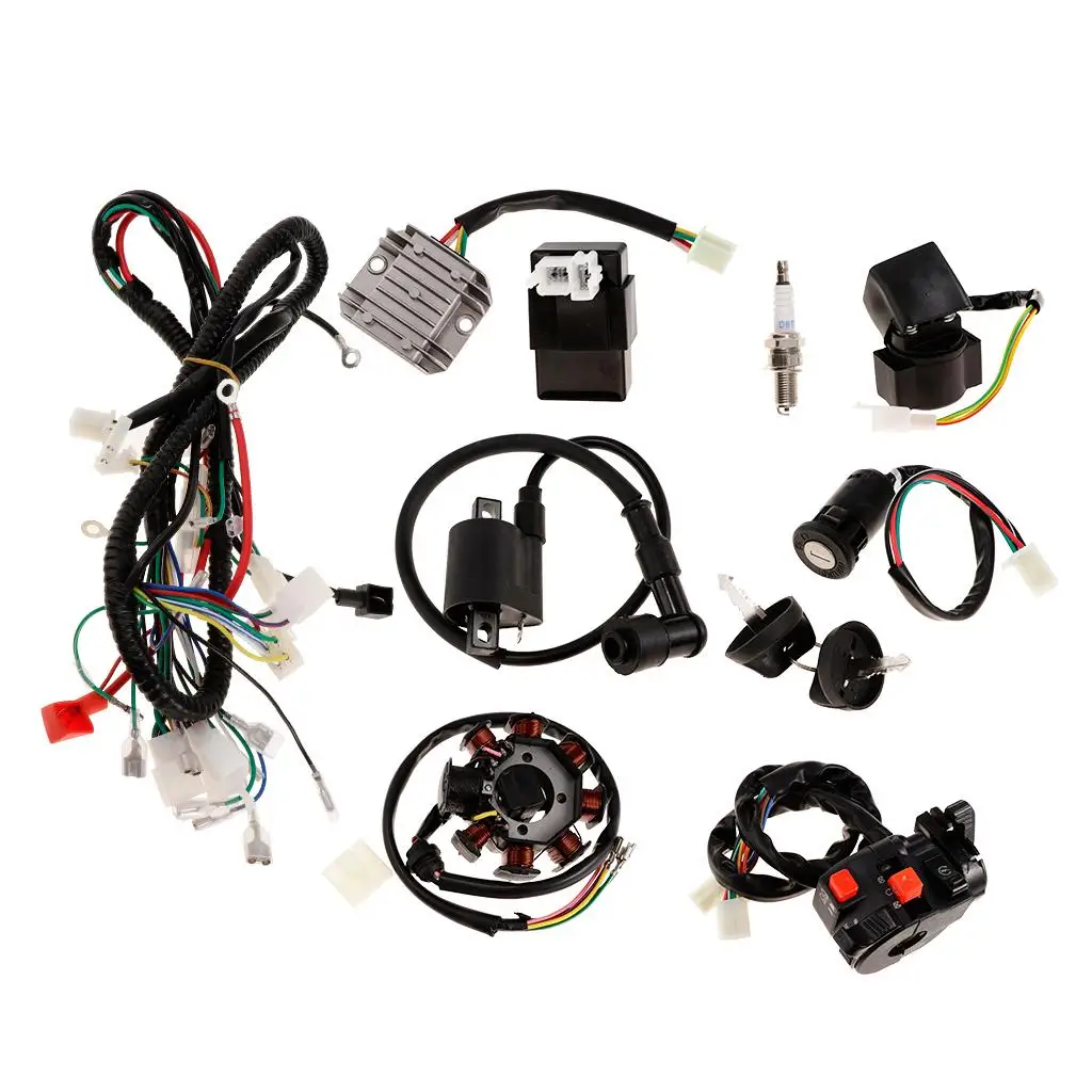 1 set Wiring Harness Loom CDI Ignition Coil Spark Plug Key Switch for 150cc 250cc ATV Dirt Bike Stator