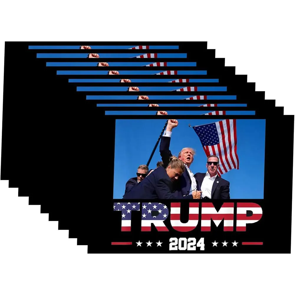 10pcs Trump Assassination Stickers Trump Survived Fight Strong Car Stickers Trump American Flag Sticker for Car Truck SUV Laptop