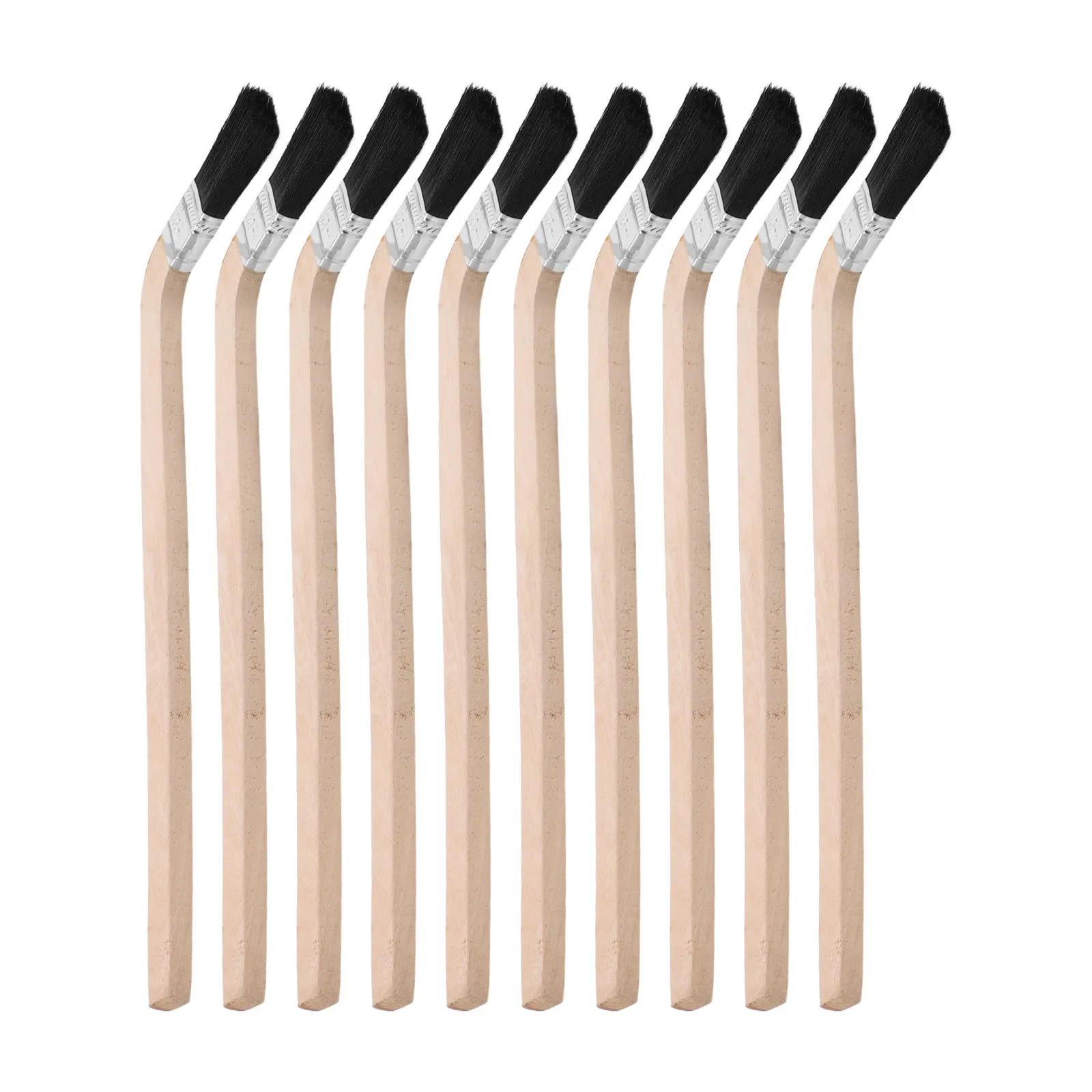 10Pcs Long Wooden Handle Angled Paint Brush Black Bristle Bent Radiator Brush for Tight Spaces Trim Edging Wall Ceiling