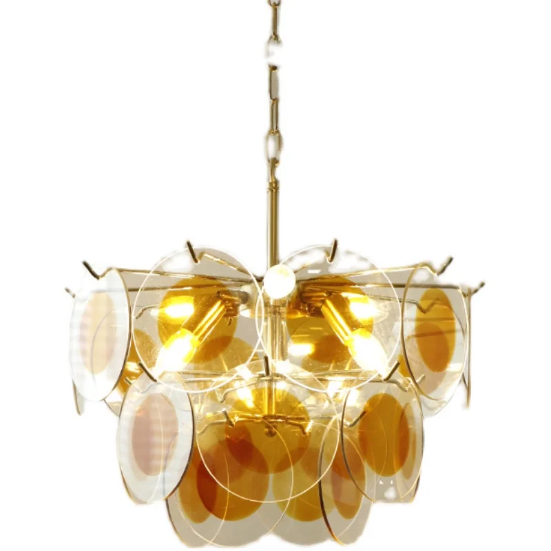 

European minimalist modern chandelier, glass bedroom lamp medieval wrought iron round living room lamp