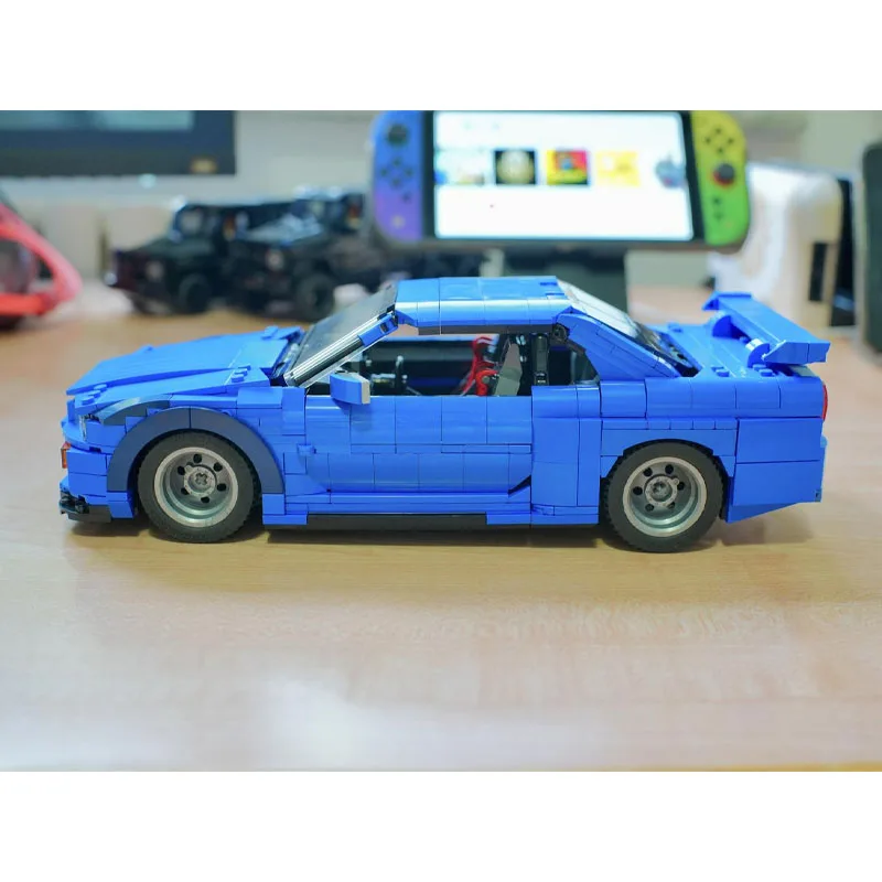 MOC-224867 New Blue Classic GTR R34 Supercar Racing Blocks Model 1459 PartsMOC Creative Boys Kids Birthday Building Blocks