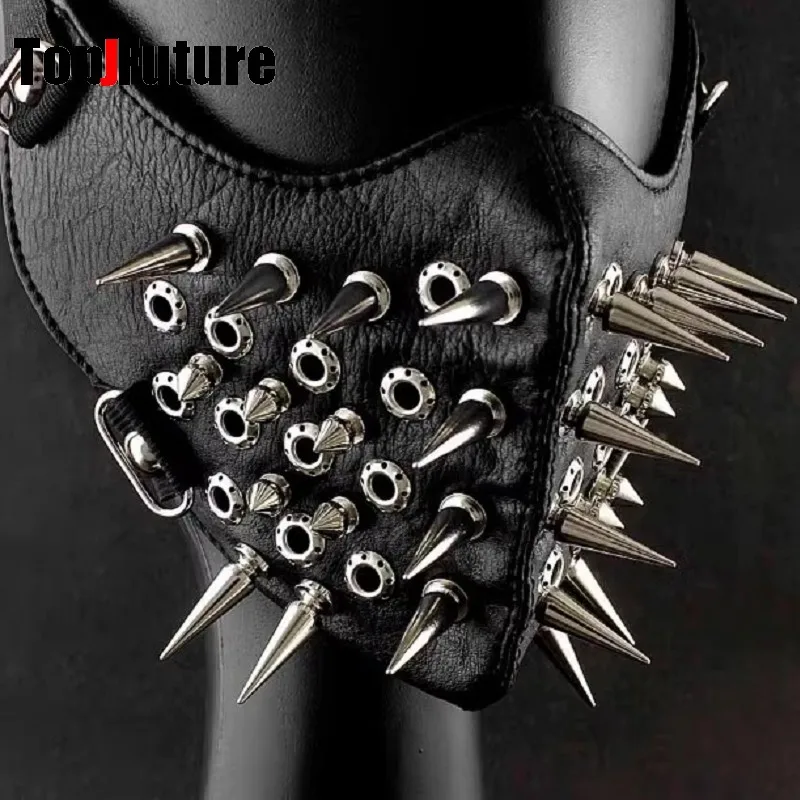 Gothic Lolita Y2K Girls Boys mask punk PU leather mask Men's Women's visor person Motorcycle Steampunk Spike Half Face mask Mask