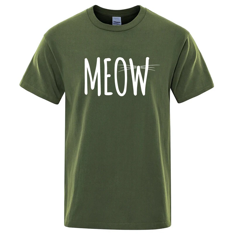 Summer T-shirt Cotton Blend Funny Cat Meow Print Unisex Loose O-neck Cool T Shirt for Men Short Sleeve T-shirt Male Tees Tops