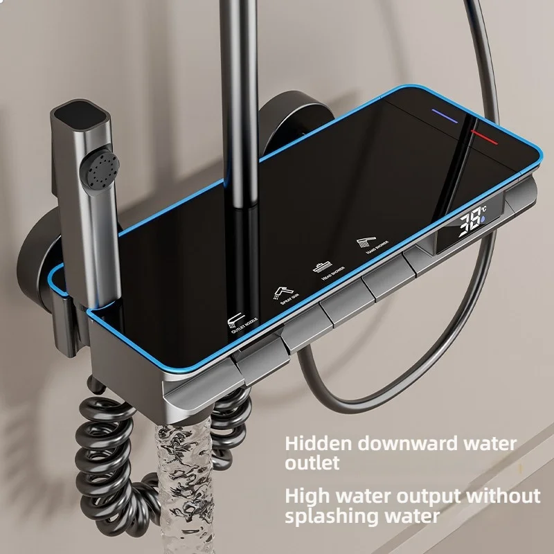 Bathroom Faucet Set With LED Display Shower Faucet Set Wall Mounted Piano Key Bathtub Rainlfall Bath Showers System Set