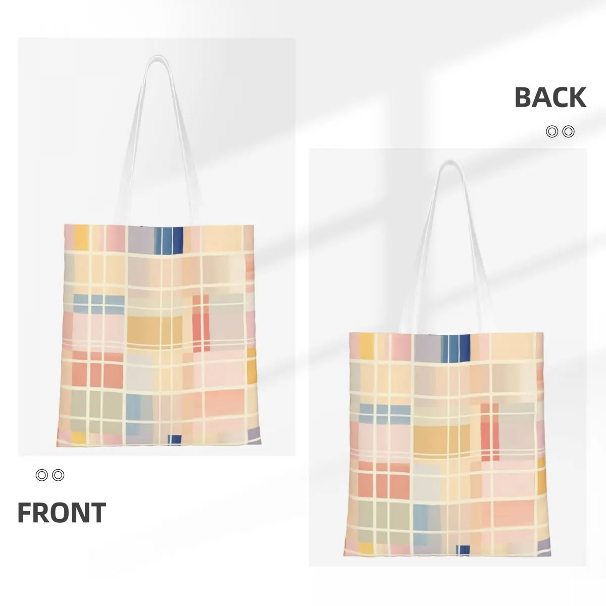 Pastel xadrez padrão listrado sacos de compras lona dobrável a sacola senhoras ombro tote bolsa de viagem