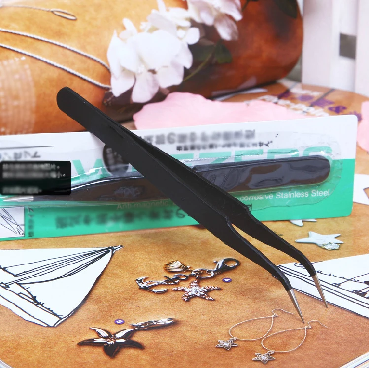 Stainless Steel Professional Eye Brow Clips Versatile Straight And Curved Twee Acrylic Tweezers Rhinestone Decoration Stylish