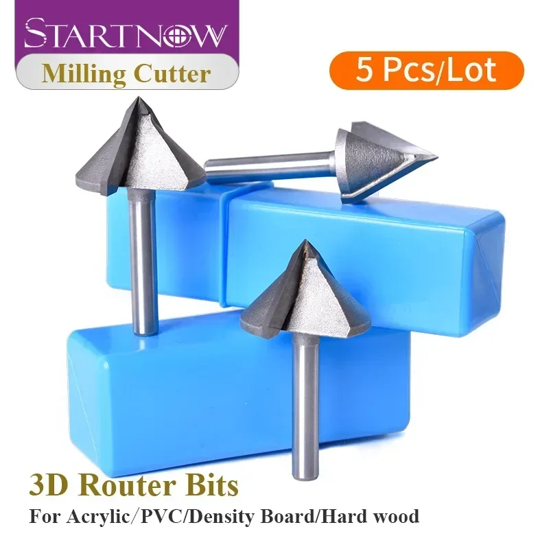Punte per router 3D Startnow 5 pezzi - 60 ° /90 ° /120 °   Frese CNC per acrilico/PVC/MDF e legno duro